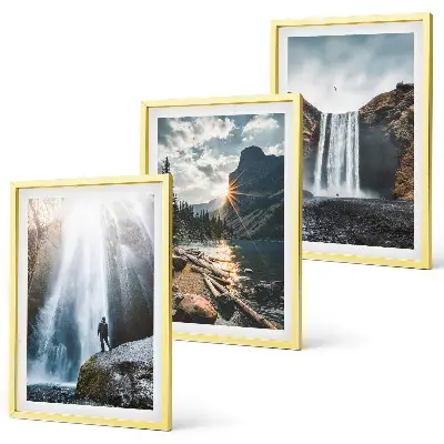 Wall art set featuring waterfalls, mountains, and nature landscapes
