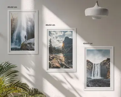 Wall art set featuring waterfalls, mountains, and nature landscapes