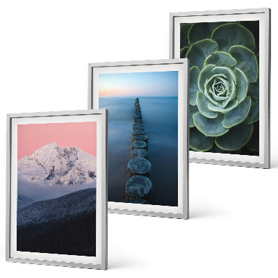 Three-piece wall art piece Mountains pink sky water succulent