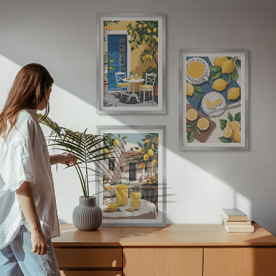 Set of 3 framed wall art pieces Patio Sun Lemonade