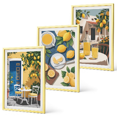 Set of 3 framed wall art pieces Patio Sun Lemonade