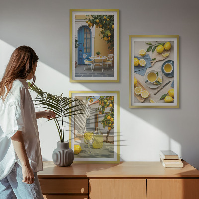 Wall art set Lemons lemonade blue door