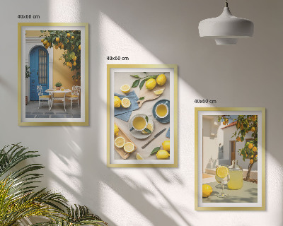 Wall art set Lemons lemonade blue door