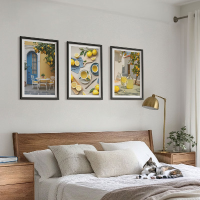 Wall art set Lemons lemonade blue door