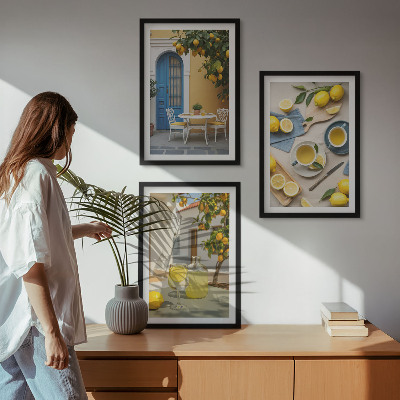 Wall art set Lemons lemonade blue door