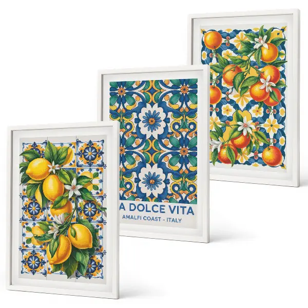 Three-piece abstract wall art set colorful citrus theme