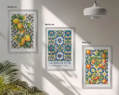Three-piece abstract wall art set colorful citrus theme