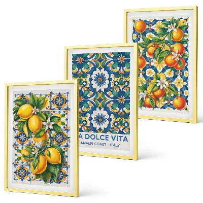 Three-piece abstract wall art set colorful citrus theme