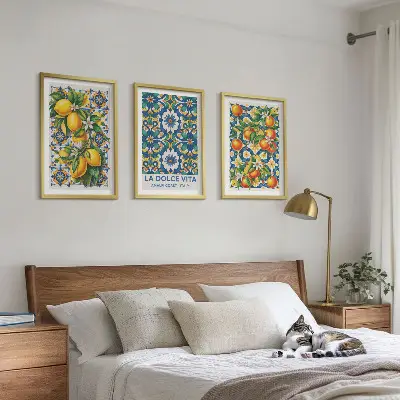 Three-piece abstract wall art set colorful citrus theme