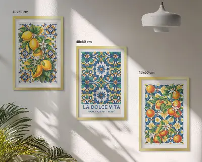 Three-piece abstract wall art set colorful citrus theme