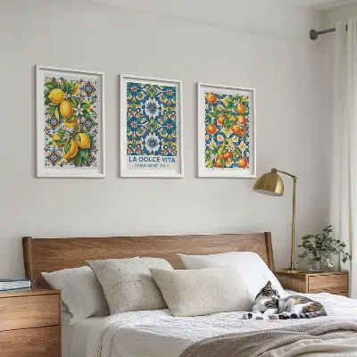 Three-piece abstract wall art set colorful citrus theme