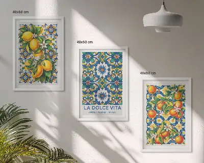 Three-piece abstract wall art set colorful citrus theme