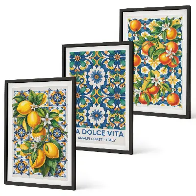 Three-piece abstract wall art set colorful citrus theme