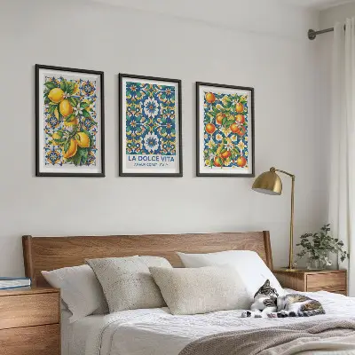 Three-piece abstract wall art set colorful citrus theme