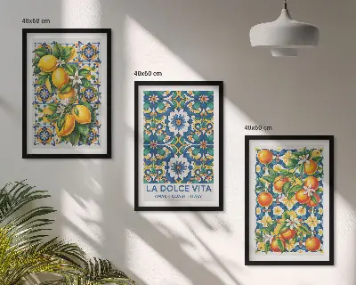 Three-piece abstract wall art set colorful citrus theme