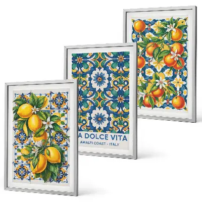 Three-piece abstract wall art set colorful citrus theme