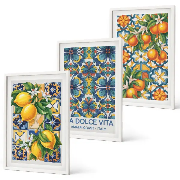 Wall art set with lemon and orange blossoms patterns