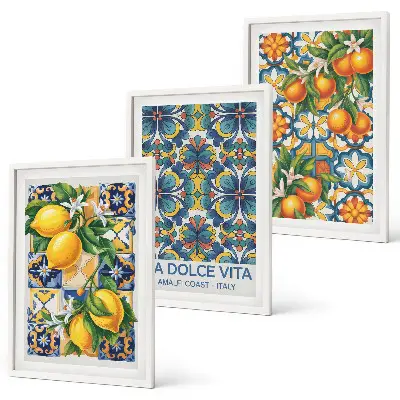 Wall art set with lemon and orange blossoms patterns