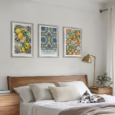 Wall art set with lemon and orange blossoms patterns