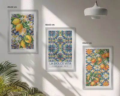 Wall art set with lemon and orange blossoms patterns