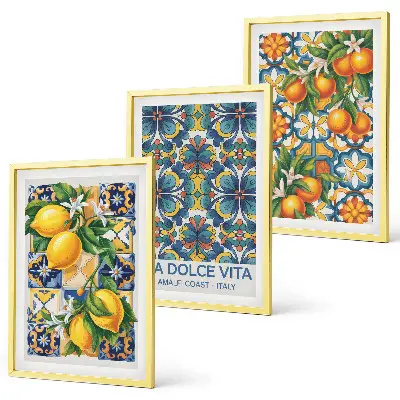 Wall art set with lemon and orange blossoms patterns