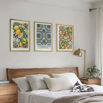 Wall art set with lemon and orange blossoms patterns