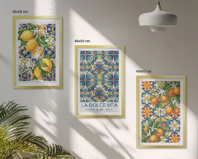 Wall art set with lemon and orange blossoms patterns