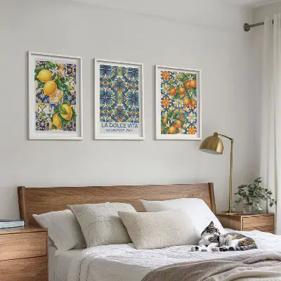 Wall art set with lemon and orange blossoms patterns