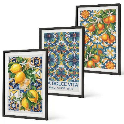 Wall art set with lemon and orange blossoms patterns