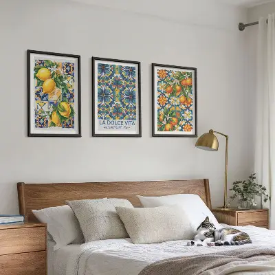 Wall art set with lemon and orange blossoms patterns