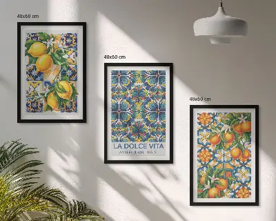 Wall art set with lemon and orange blossoms patterns
