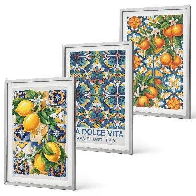 Wall art set with lemon and orange blossoms patterns