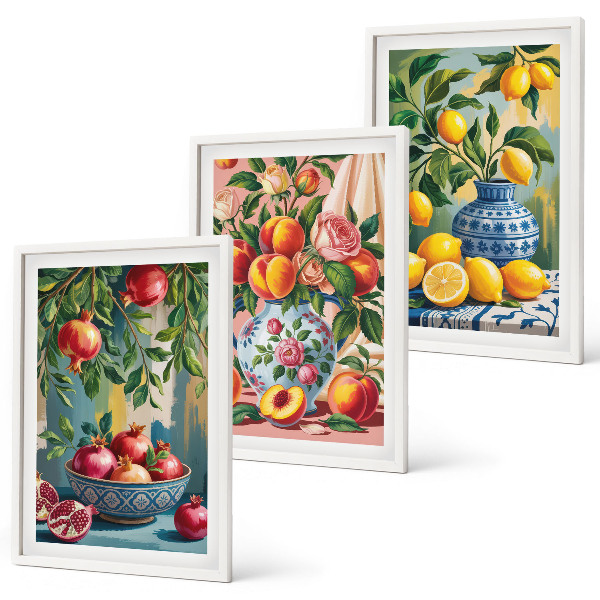 Set of 3 framed wall art pieces Fruit compositions of pomegranates