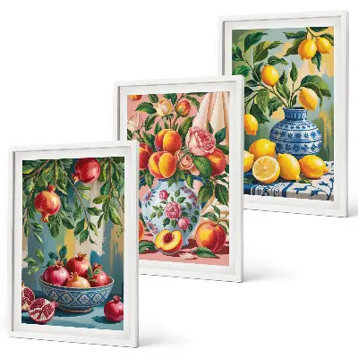 Set of 3 framed pomegranate fruit wall art fruit compositions