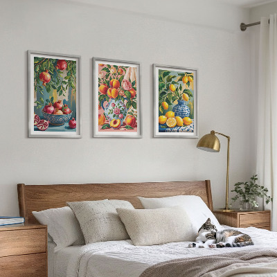 Set of 3 framed wall art pieces Fruit compositions of pomegranates
