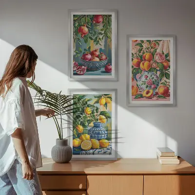 Set of 3 framed pomegranate fruit wall art fruit compositions