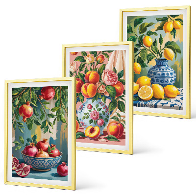Set of 3 framed wall art pieces Fruit compositions of pomegranates