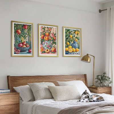 Set of 3 framed wall art pieces Fruit compositions of pomegranates
