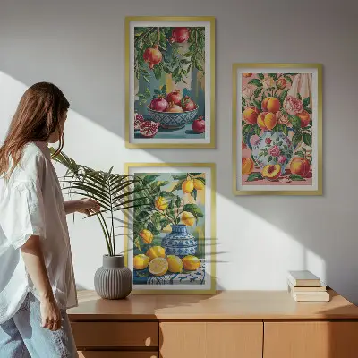 Set of 3 framed pomegranate fruit wall art fruit compositions