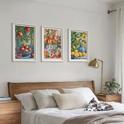 Set of 3 framed pomegranate fruit wall art fruit compositions