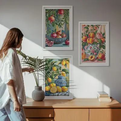 Set of 3 framed pomegranate fruit wall art fruit compositions