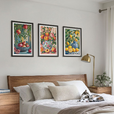 Set of 3 framed wall art pieces Fruit compositions of pomegranates