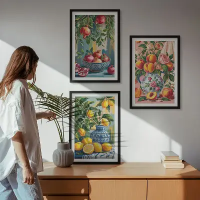 Set of 3 framed pomegranate fruit wall art fruit compositions