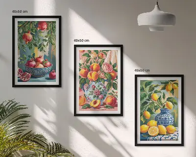 Set of 3 framed pomegranate fruit wall art fruit compositions