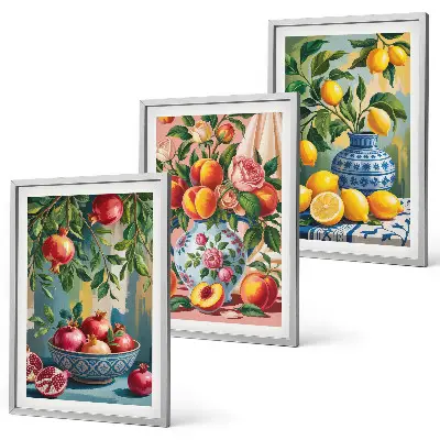 Set of 3 framed pomegranate fruit wall art fruit compositions