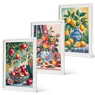 Flowers and fruit in vases wall art three-piece set