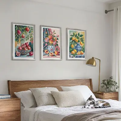 Flowers and fruit in vases wall art three-piece set
