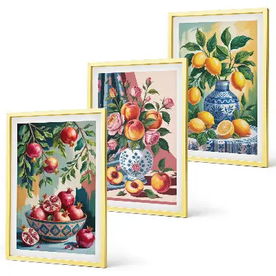 Flowers and fruit in vases wall art three-piece set