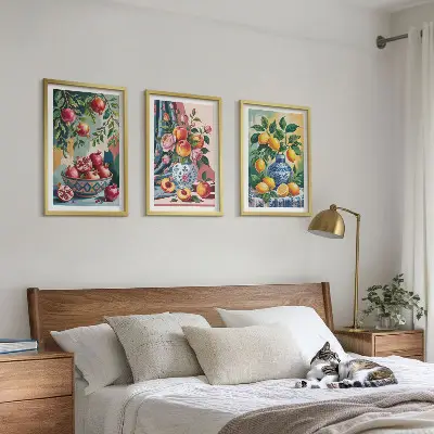 Flowers and fruit in vases wall art three-piece set