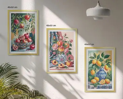 Flowers and fruit in vases wall art three-piece set